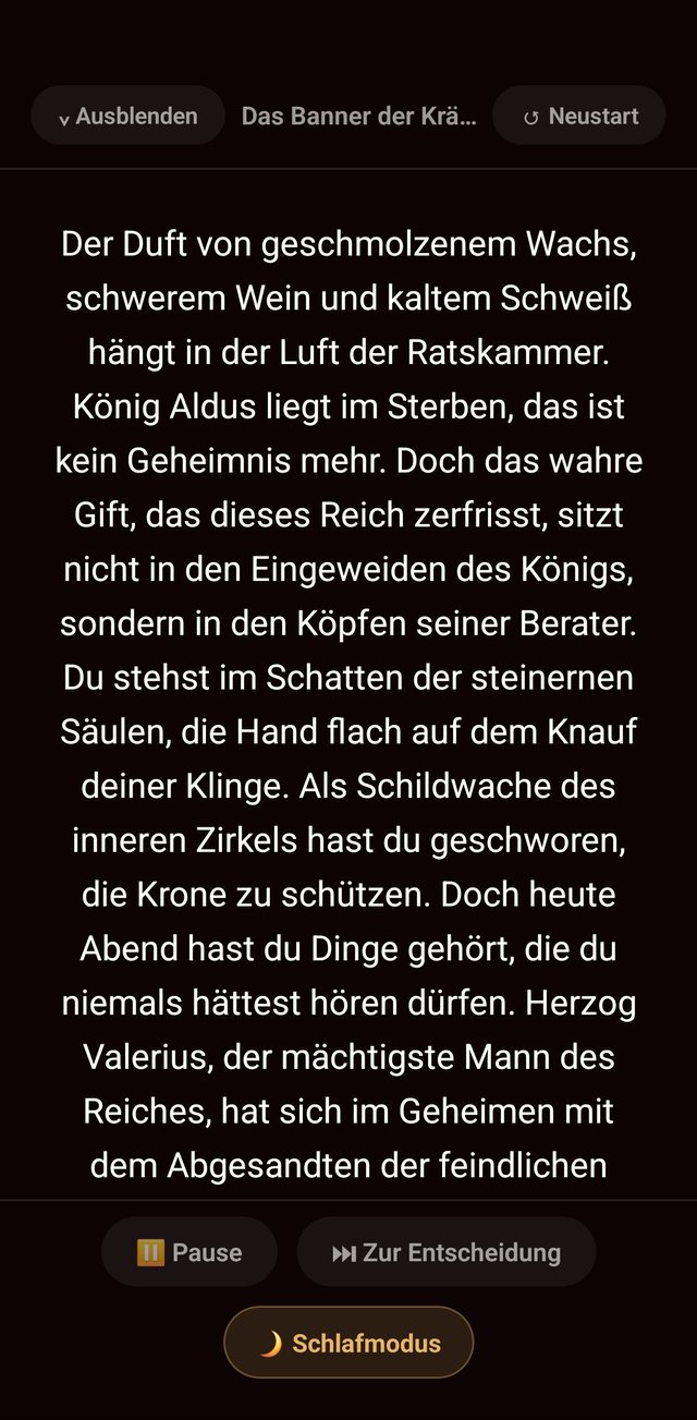 Player mit Erzähltext eines Abenteuers